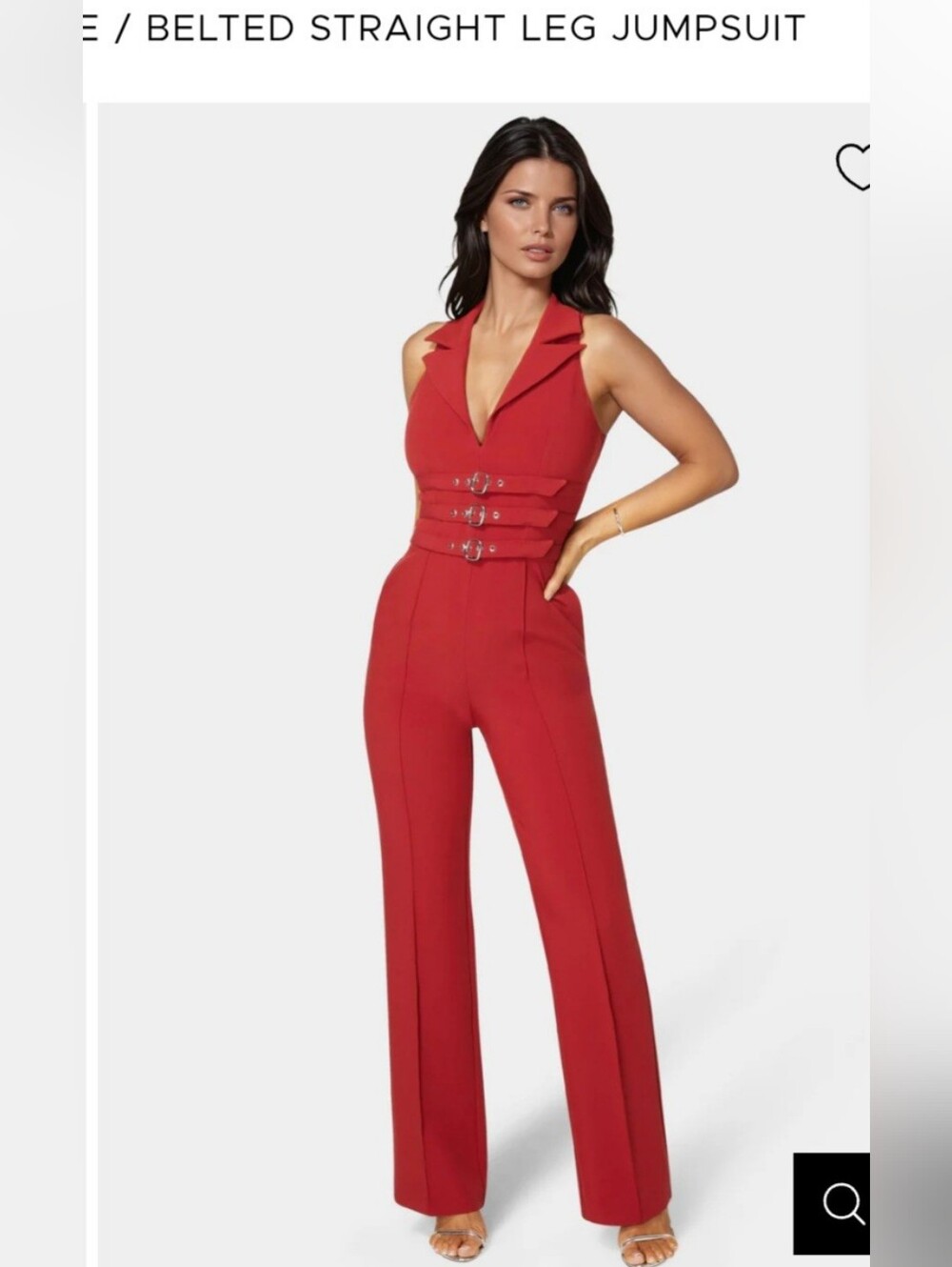 bebe Red Sleeveless V-Neck Belted Straight Leg Jumpsuit